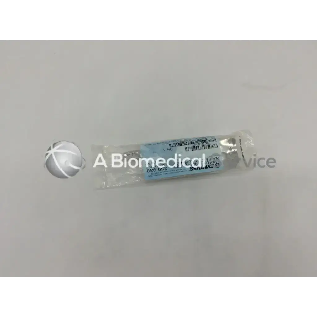 A sterile clear plastic wrapped synthes 239.938 blue labeled lcp proximal tibia plate with 8 holes 133mm right side