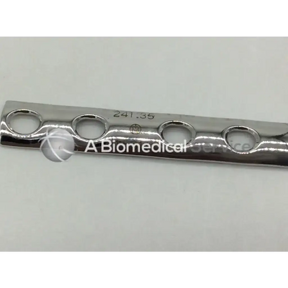 Silver-colored metallic one-third tubular plate with four circular holes syntheses 241.35 bone plate