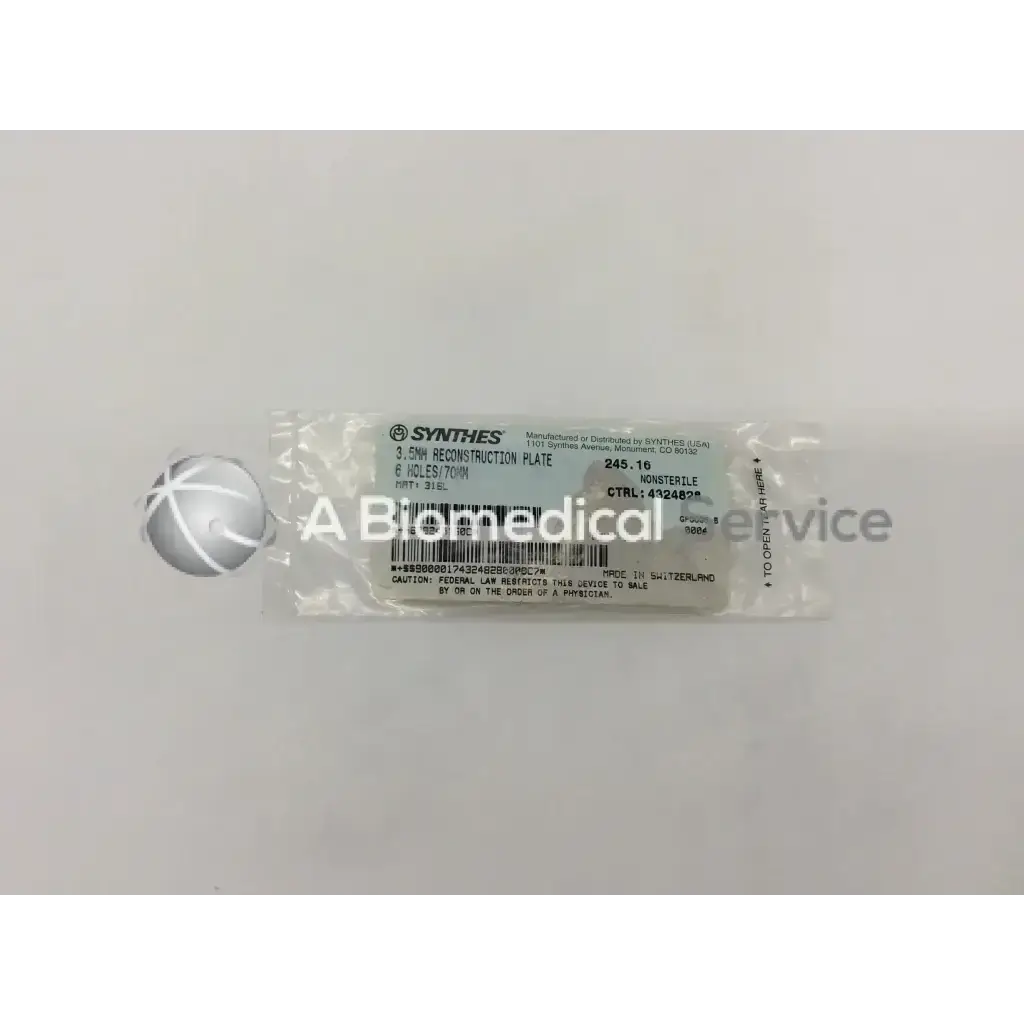 Synthes 245.16 3.5mm reconstruction plate 6 holes metallic surgical-grade orthopedic 5mm reconstruction plate in sterile packaging