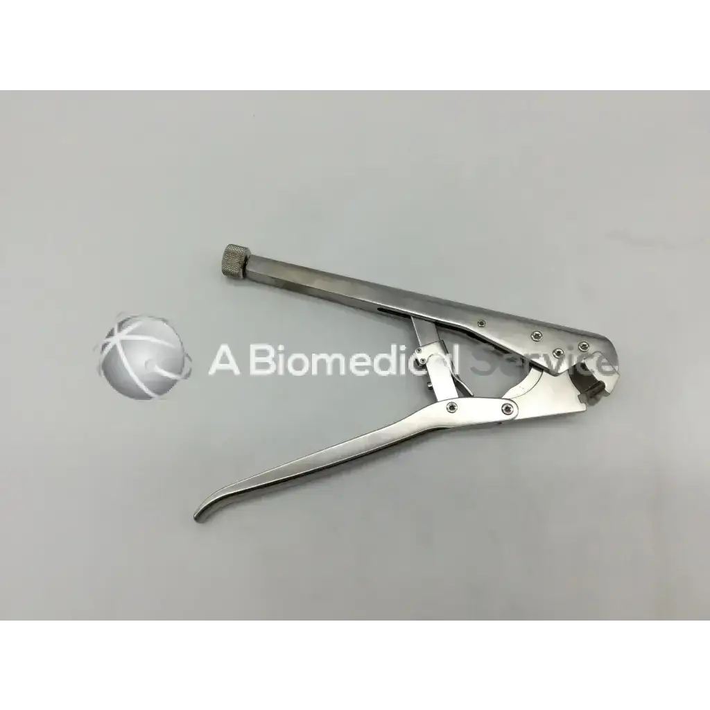 Stainless steel synthes 329.291 surgical clamp with textured grip and adjustable jaw for 5mm clavicle plates