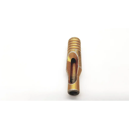 Gold-colored metal welding electrode holder with threaded top and slot for electrode in synthes 338.18 sleeve centering dhs dcs tap