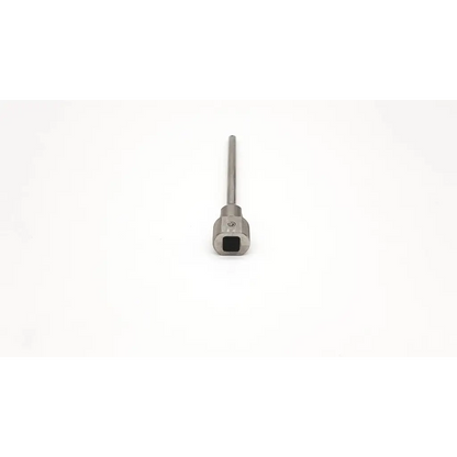 Silver metallic synthes 338.490 swiss large qc drill attachment with hexagonal drive head and cylindrical shaft