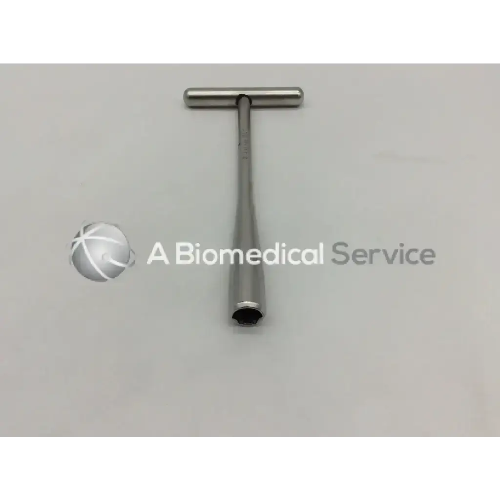 Stainless steel synthes 355.15 cannulated socket wrench with t-handle, cylindrical shaft, and hexagonal socket base
