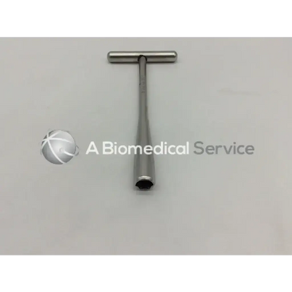 Stainless steel synthes 355.15 cannulated socket wrench with t-handle, cylindrical shaft, and hexagonal socket base