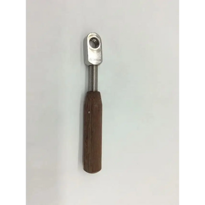 Wooden-handled synthes 355.28 flexible grip hospital instrument tool with metallic threaded shaft and silver eyelet
