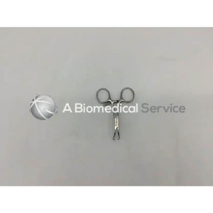 Silver Synthes reduction forceps with points ratchet 130mm featuring circular handles and textured grip