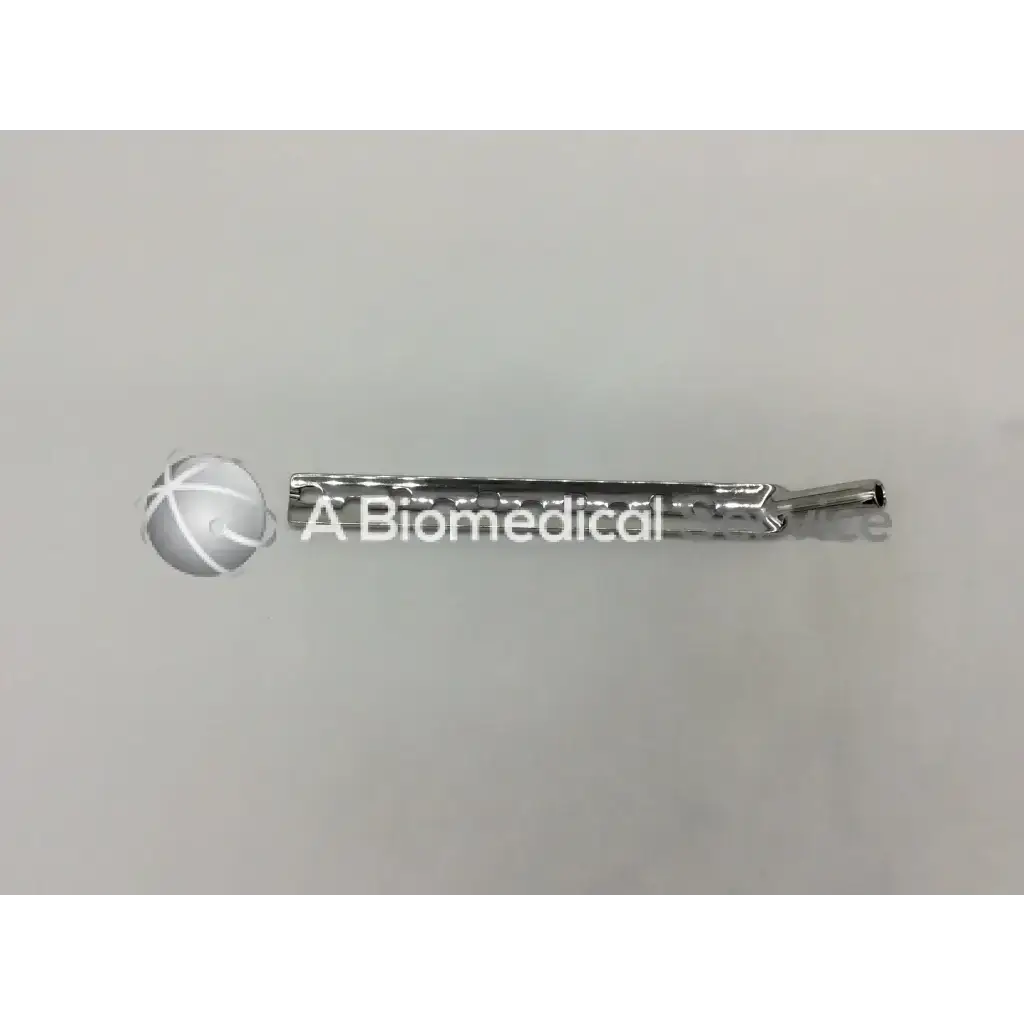 Silver metallic synthes dhs degree plate-standard barrel with textured segmented body and tapered end 135 degree plate-standard