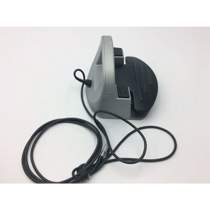 Gray and black ergonomic foot pedal with coiled black cable for synthes electric pen drive console in neurosurgery drill