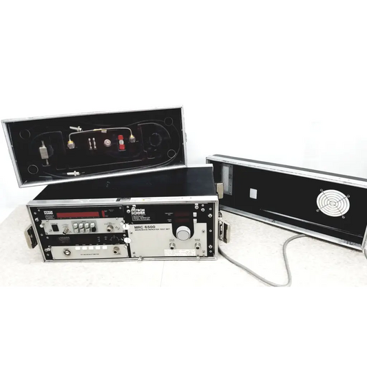 Silver and black systron donner mrc 6500 microwave repeater test set with metallic finish, knobs, dials, and ports