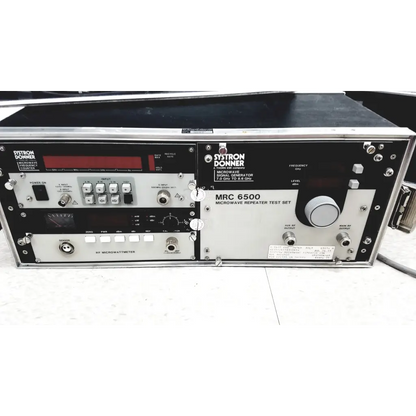 Systron donner mrc 6500 microwave repeater test set in black silver metal with knobs ports and red display for repeater test