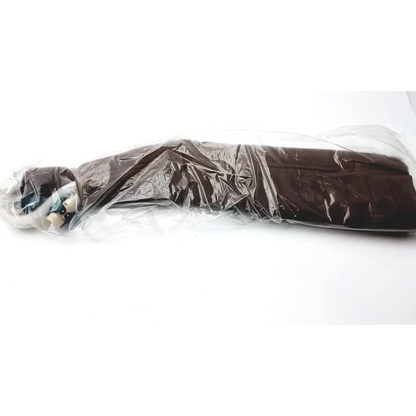Tactile calf foot regular left umbrella in dark brown wrapped in clear plastic packaging
