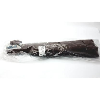 Dark brown leather tactile calf foot regular left jacket in clear plastic packaging showing front side