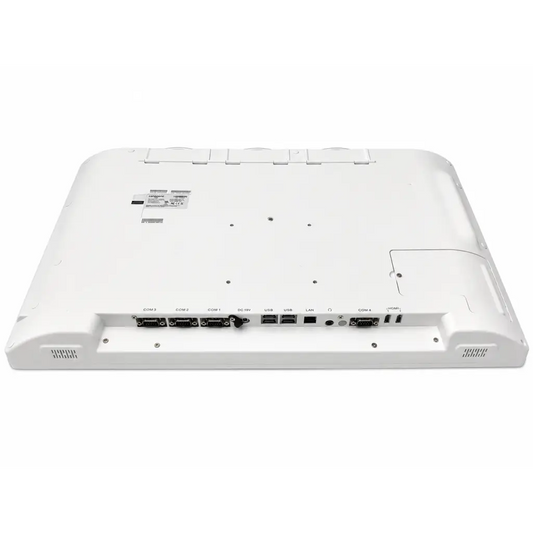 White plastic backside of tangent medix t24b v3 medical touchscreen monitor with com usb lan and hdmi ports