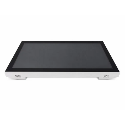 White-framed tangent medix t24b medical touchscreen monitor with black screen and ventilation grilles on lower bezel