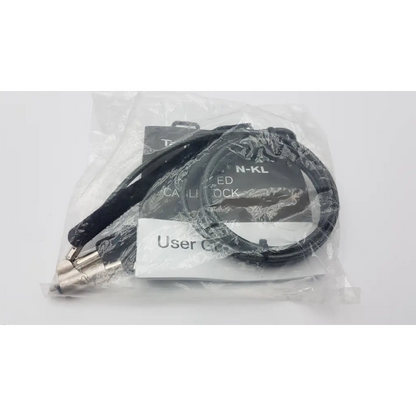 Black coiled cable lock asp65glx with metallic connectors packaged in clear plastic for targus defcon trapezoid keyed security