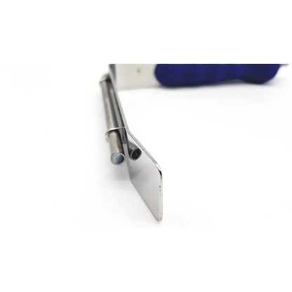 Silver metal techman surgical af-003393 britetrac retractor with flat angled blade and two cylindrical handles