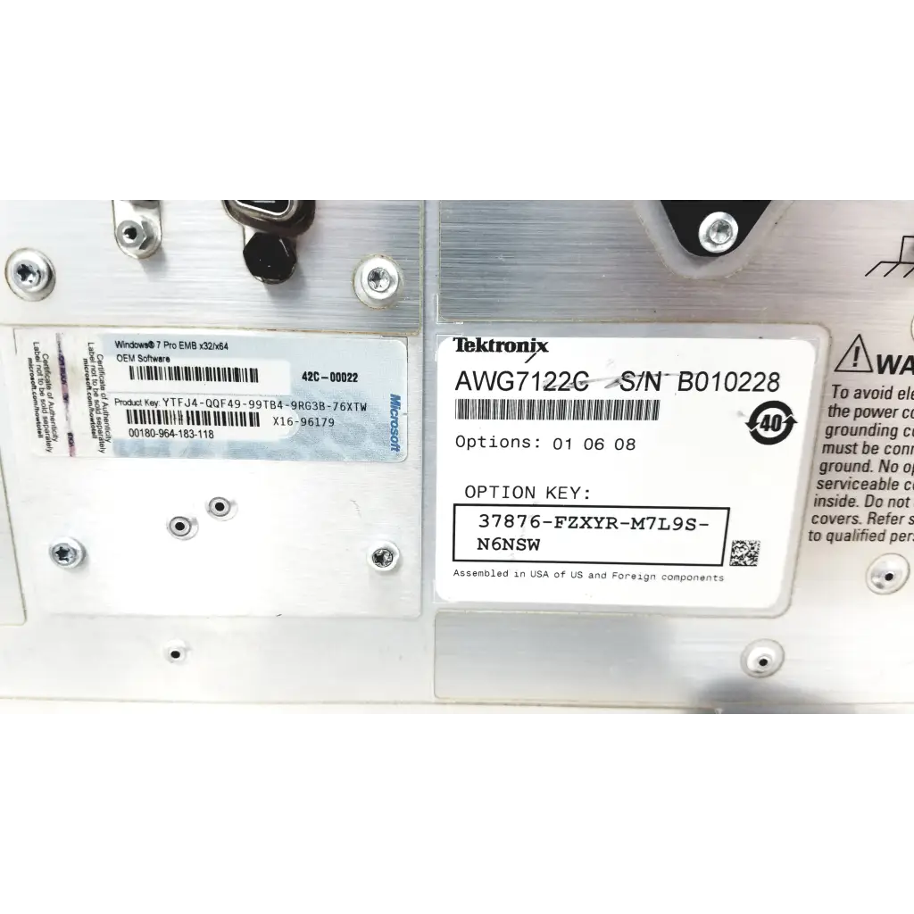 Tektronix awg7122c arbitrary waveform generator with brushed aluminum chassis and white label stickers for 24 gs/s use