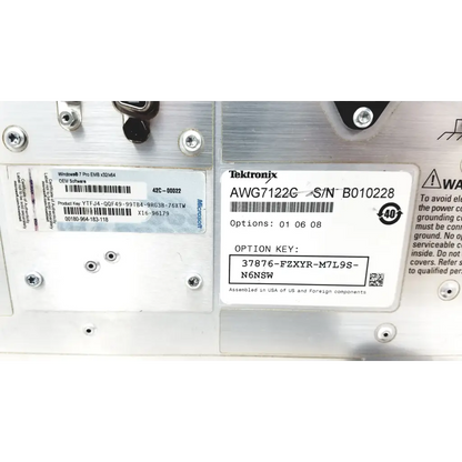 Tektronix awg7122c arbitrary waveform generator with brushed aluminum chassis and white label stickers for 24 gs/s use