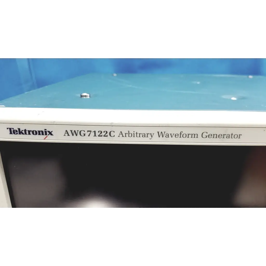 Tektronix awg7122c arbitrary waveform generator with white front panel and black screen 24 gs/s performance