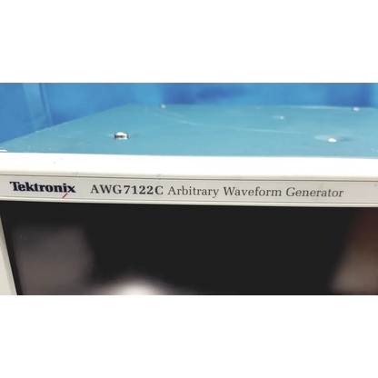 Tektronix awg7122c arbitrary waveform generator with white front panel and black screen 24 gs/s performance