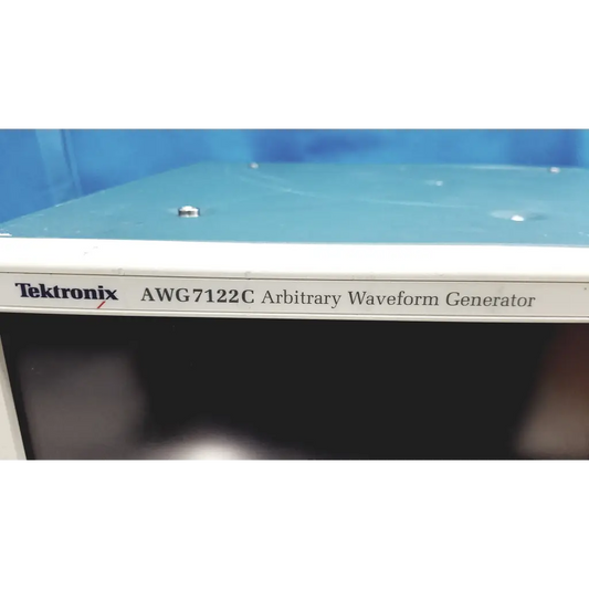 Tektronix awg7122c arbitrary waveform generator with white front panel and black screen 24 gs/s performance