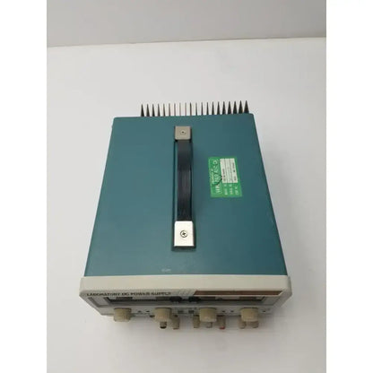 Teal-colored tektronix ps280 triple output dc power supply with beige control knobs and a black handle