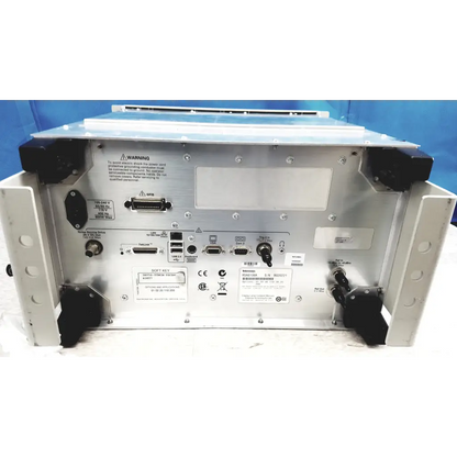 Silver metallic rack-mountable tektronix rsa6106a real-time spectrum analyzer rear with usb ethernet and serial ports