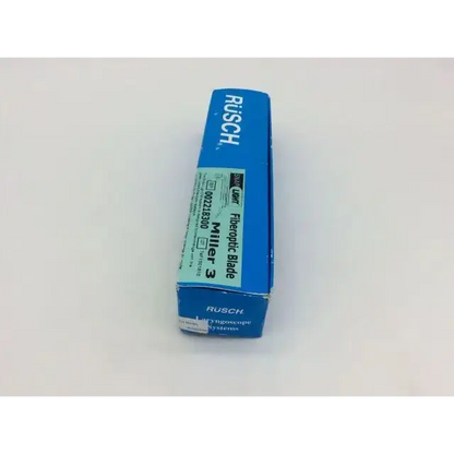 Blue rectangular box containing a teleflex fiberoptic laryngoscope blade miller 3 fiberoptic laryngoscope blade
