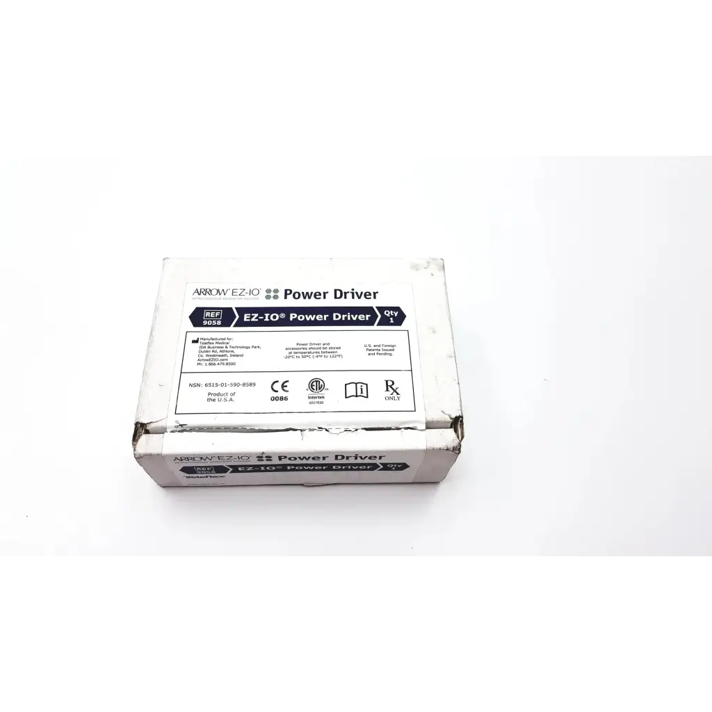 White cardboard box for teleflex arrow ez-io 9058 power driver intraosseous device packaging