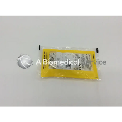 Yellow plastic package containing teleflex rusch greenlite mac 3 metal disposable laryngoscope blade labeled rusc biopharma
