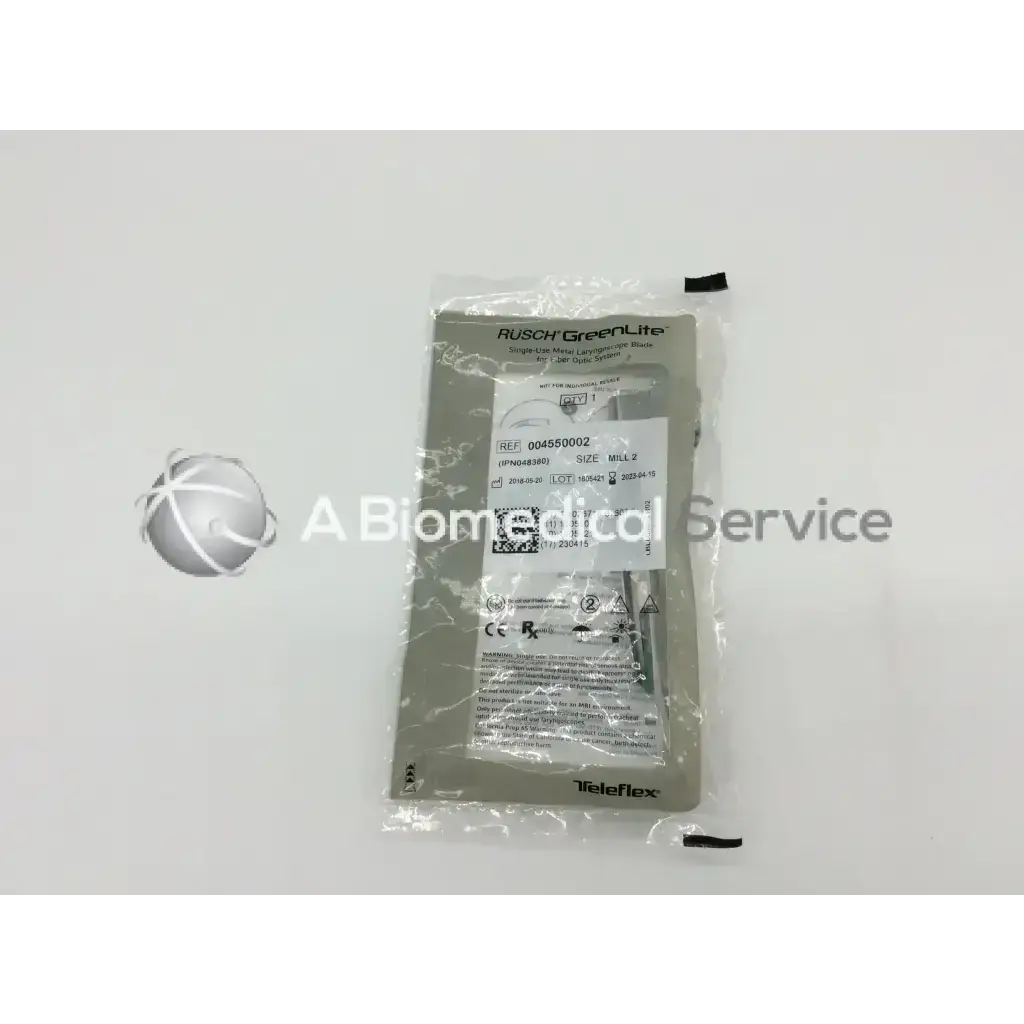 Teleflex rusch greenlite metal laryngoscope blade size m/ll 2 single-use stainless steel in sterile gray pouch