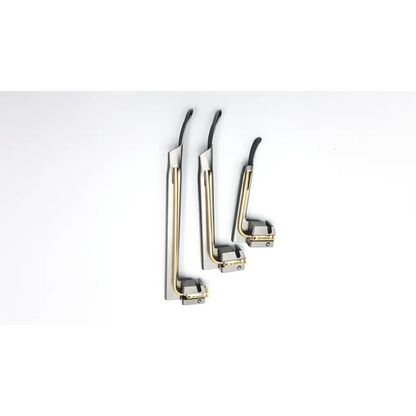Teleflex rusch mri set with three metallic laryngoscope handles featuring black shafts and gold accents conditional fiber optic