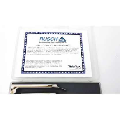 Teleflex rusch mri set 005852300 conditional fiber optic laryngoscope kit in white blue box with metallic components visible