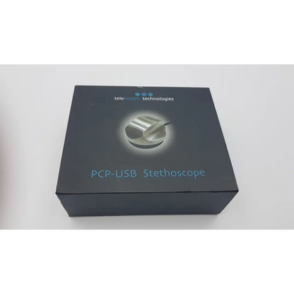 Black box of telehealth technologies pcp-usb stethoscope showing USB connection for telehealth use