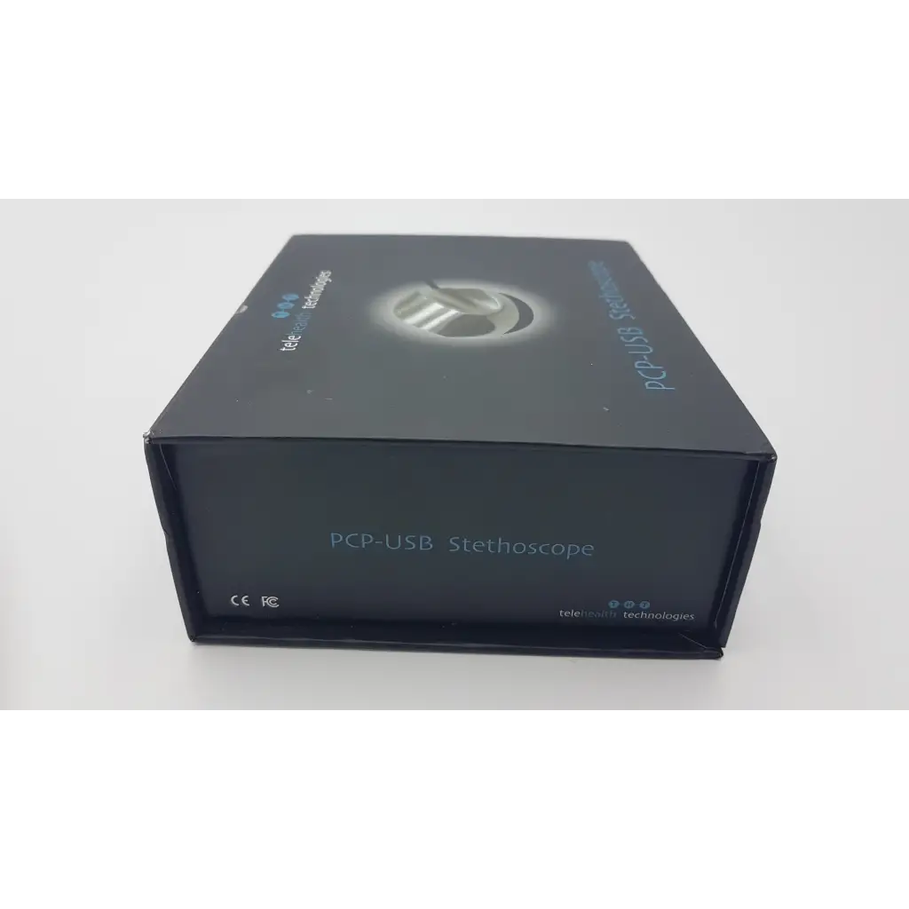 Black rectangular box for telehealth technologies pcp-usb stethoscope designed for telehealth use and easy portability
