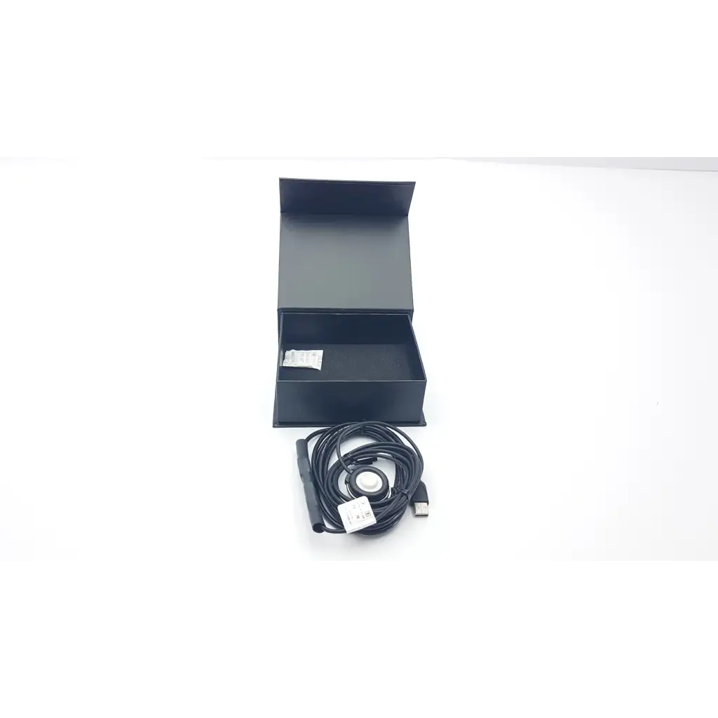 Black usb cable with coiled design and white label for telehealth technologies pcp-usb stethoscope connection