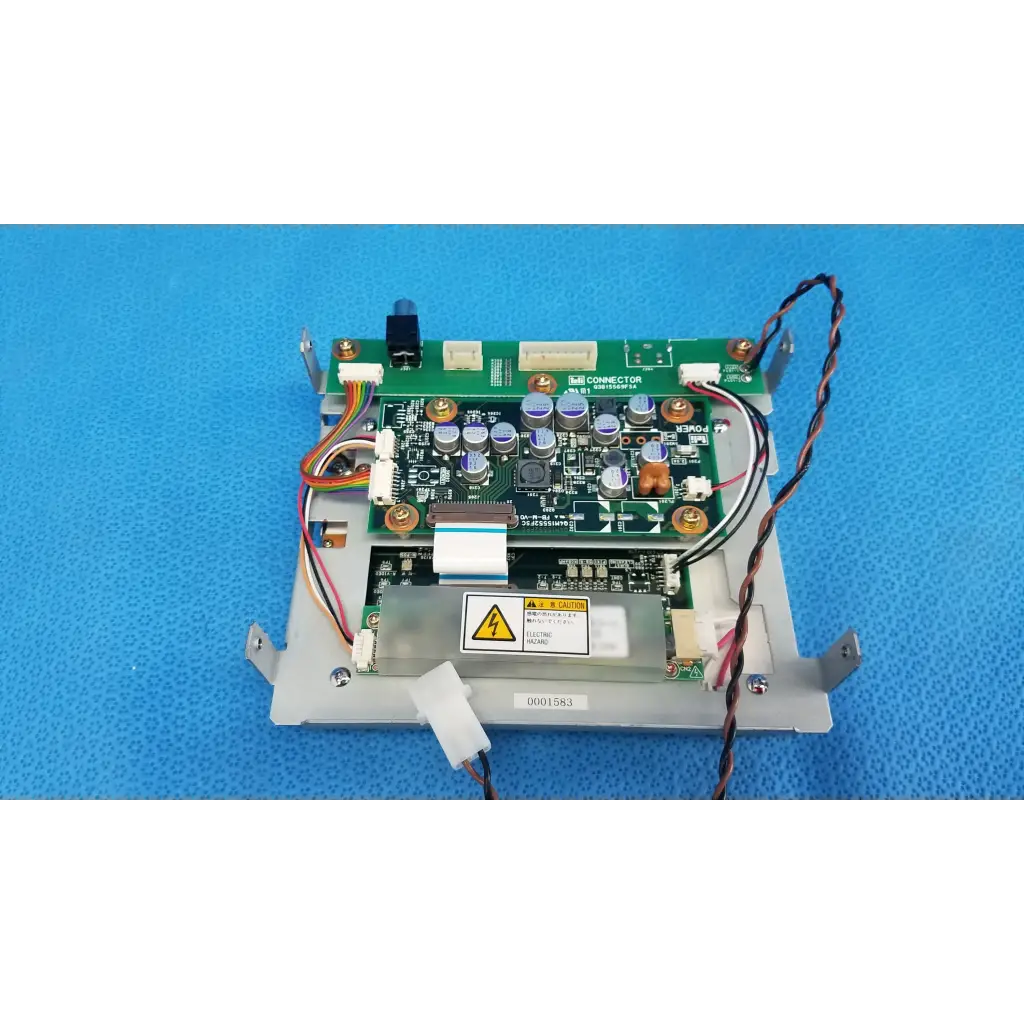 Green circuit board lcd monitor control driver board with silver and black components in white housing for topcon retinal camera