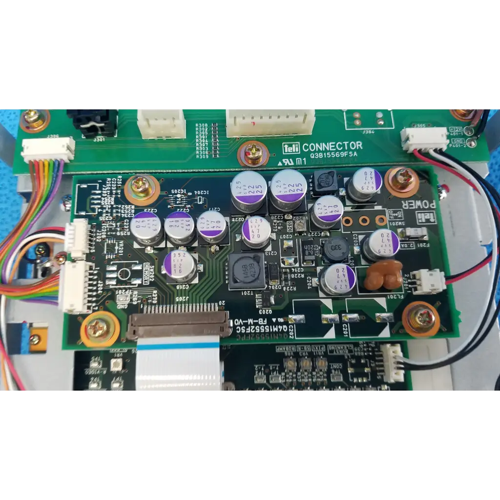 Green printed circuit board with capacitors and connectors for teli q3b15569fsa lcd monitor control driver panel