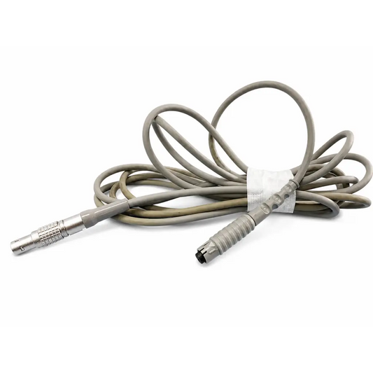 Gray medical-grade temperature probe and extension cable set with metallic connectors for patient monitor use