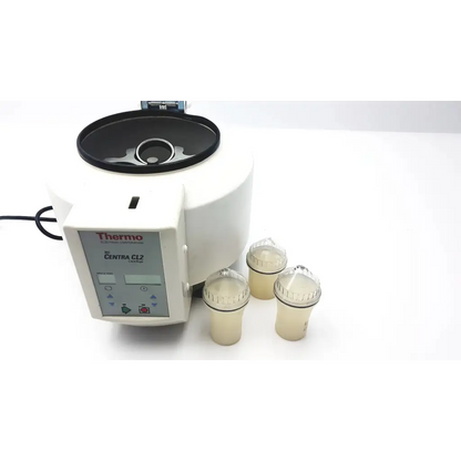 White thermo centra cl2 benchtop centrifuge with three translucent sample tubes for laboratory use