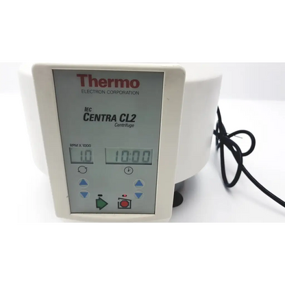 White plastic control panel with digital display and buttons for thermo centra cl2 benchtop centrifuge by thermo electron corporation
