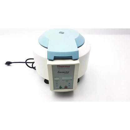 Thermo centra cl2 benchtop centrifuge in white and light blue with digital control panel for laboratory use
