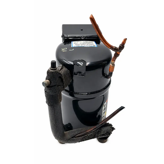 Black cylindrical compressor assembly with copper tubing for thermo forma ultra-low temperature freezer