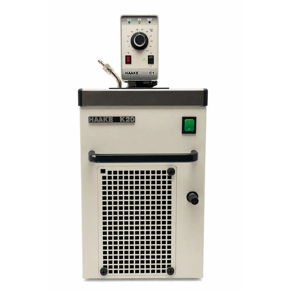 Beige thermo haake k20 biomed certified circulating bath with black accents and digital display panel temperature control unit