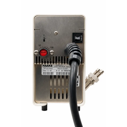 Silver metallic hake dieselstr 4 industrial pump with black power cord and dial on biomed certified thermo haake k20 circulating bath