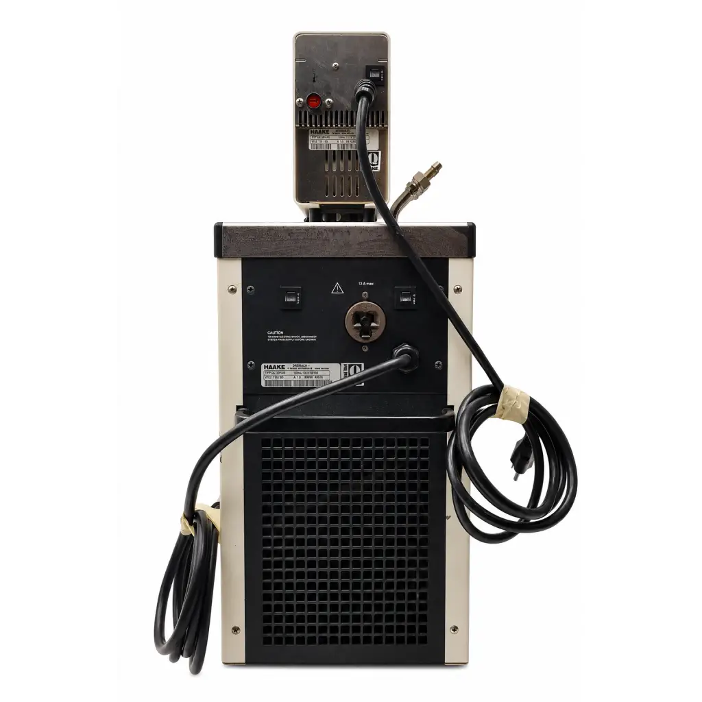 Black and silver maele industrial audio amplifier with vented grille and control switches for thermo haake k20 biomed certified circulating bath