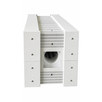 White rectangular industrial ventilation unit with perforated metal panels and central opening for lindberg blue htf55347c biomed certified furnace