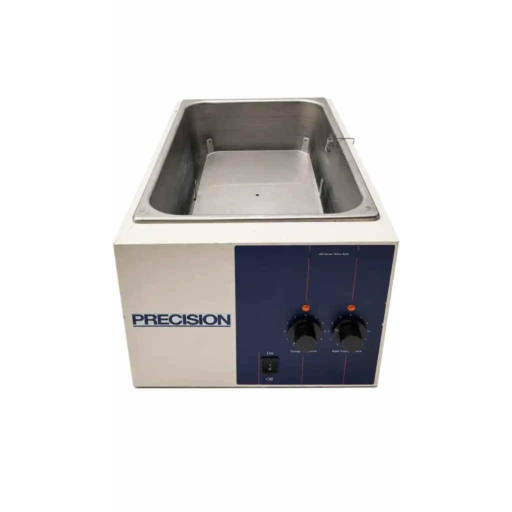 Thermo precision 180 series analog laboratory water bath with white exterior and stainless steel interior biomed certified