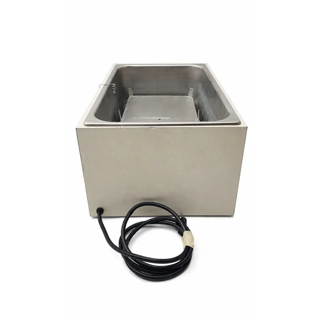 Stainless steel rectangular immersion heater with coiled black power cord for biomed certified laboratory water bath