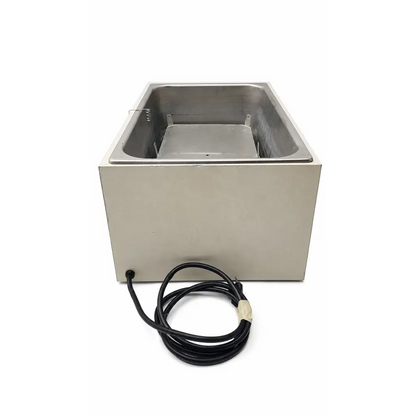 Stainless steel rectangular immersion heater with coiled black power cord for biomed certified laboratory water bath